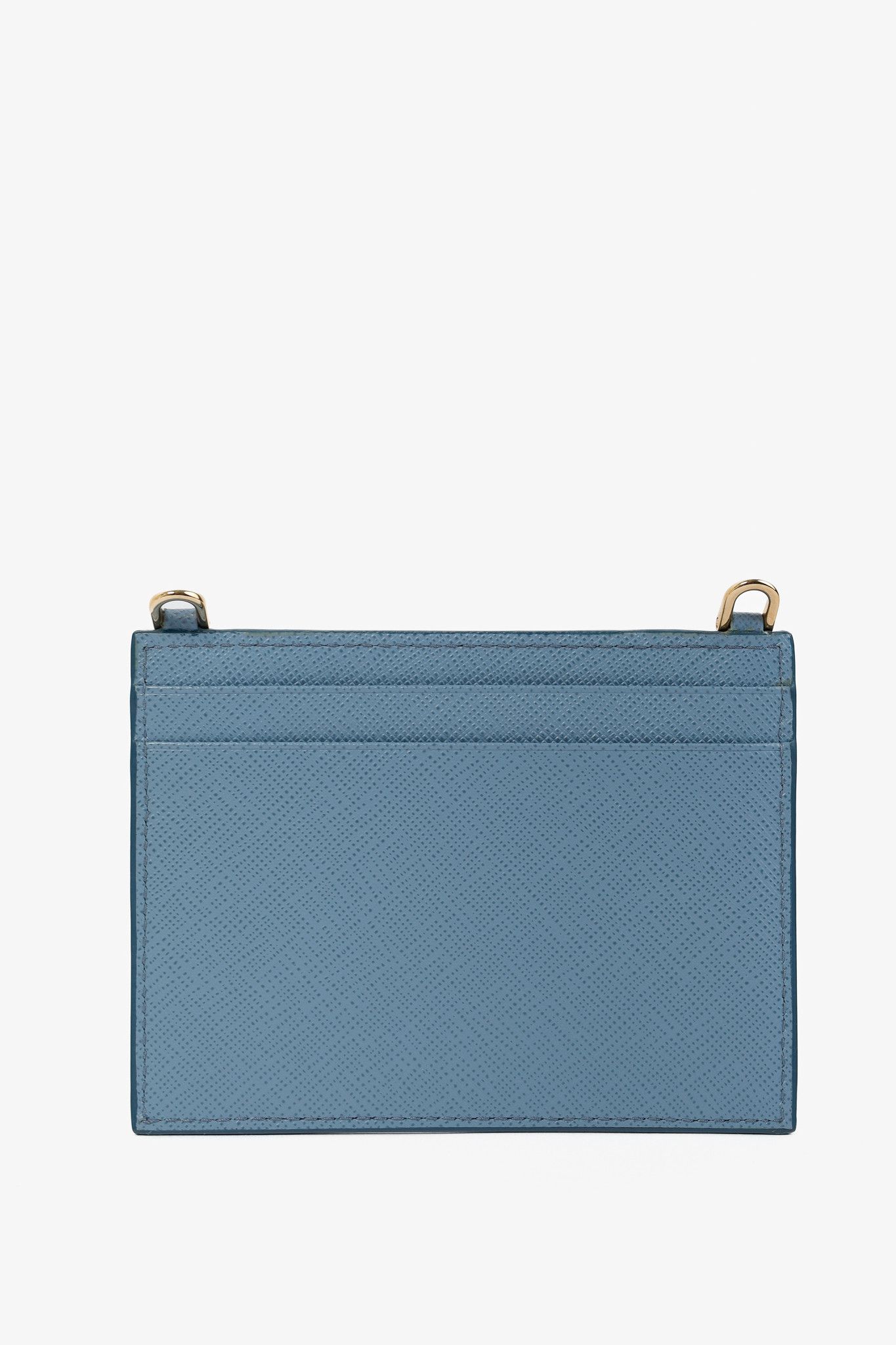 Prada Blue Saffiano Leather Shoulder-Strap Card Holder