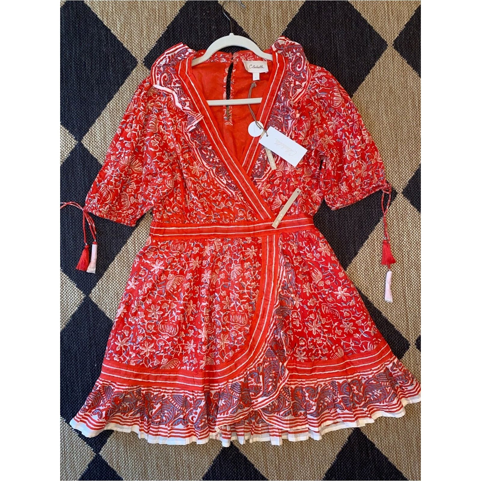 Cleobella New $218 Cleobella Blair RWB Boho Block Print Dress L Size L / US 10 / IT 46 - 2 Thumbnail