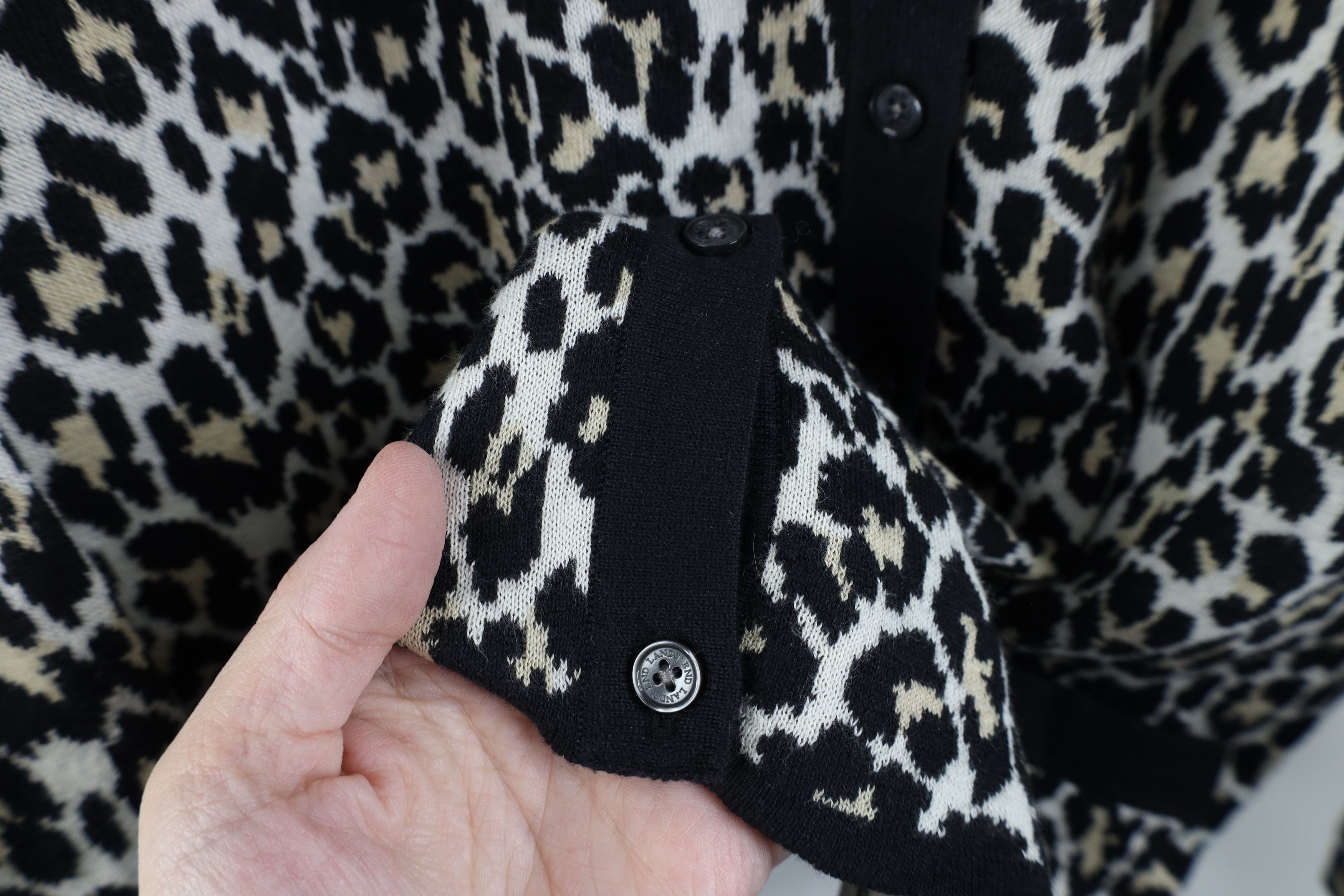 Wool Black Sheep Sweater Lands End Vintage Lands End Leopard