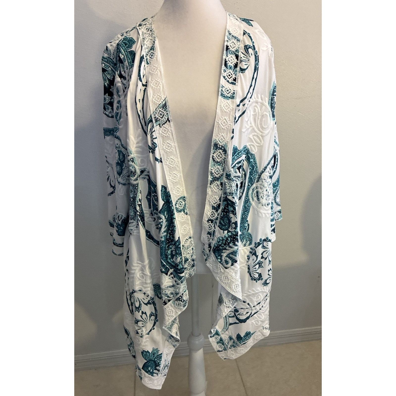 Chicos Chico's Paisley Embroidered teal Cardigan Kimono Duster L Size L / US 10 / IT 46 - 9 Thumbnail