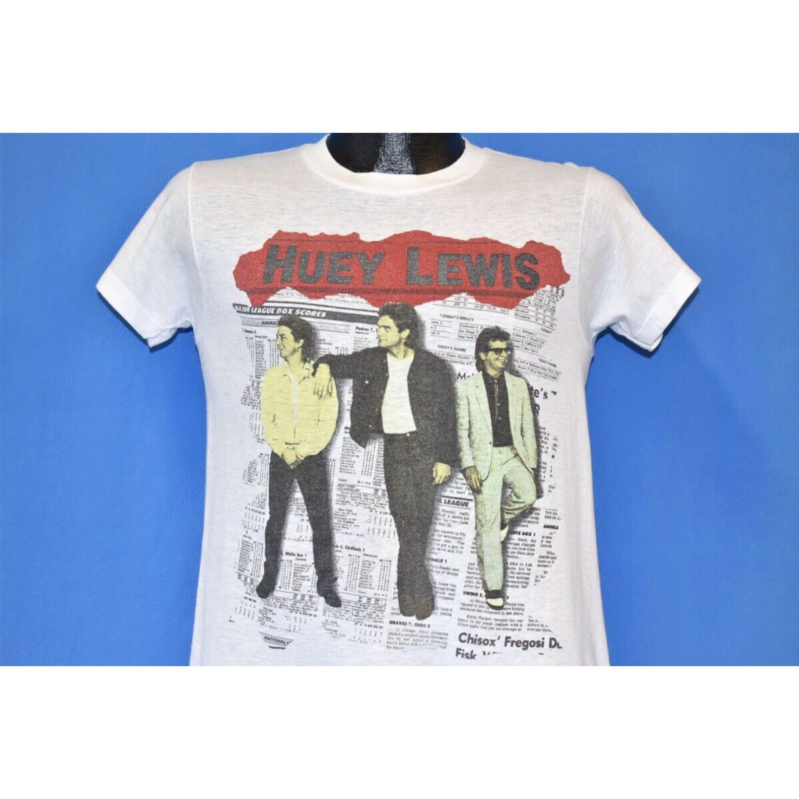 image of Vintage 80's Huey Lewis And The News Fore 1986 Album Cover Rock T-Shirt Small S in White, Men's