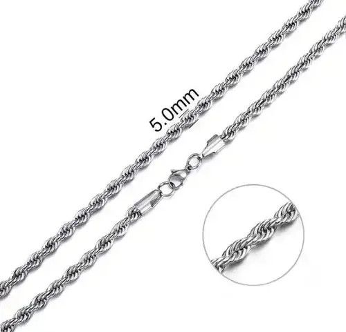 Jewelry Silver 5mm Rope Chain Necklace Size ONE SIZE - 7 Thumbnail