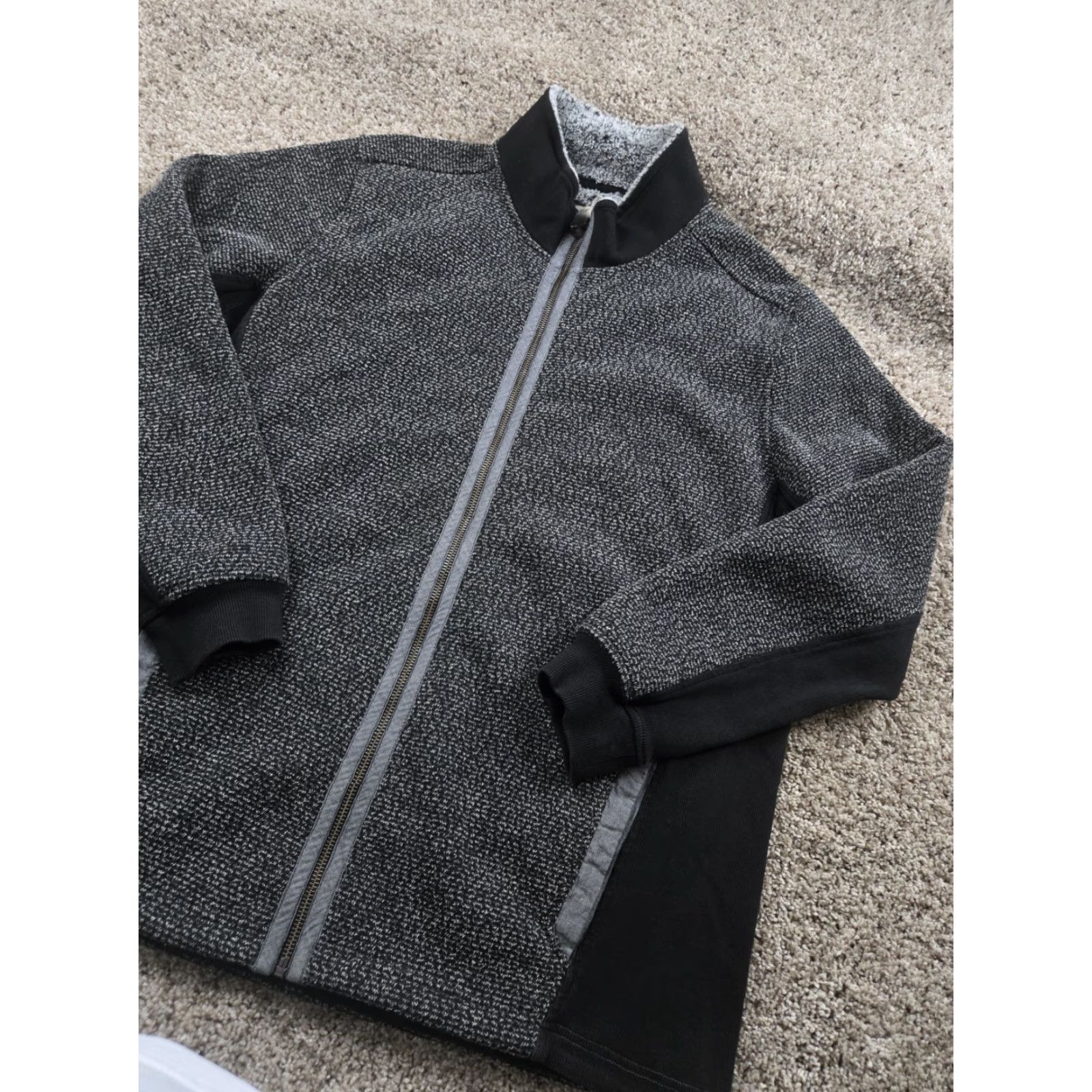 Carbon Carbon Jacket Mens XL Gray Knit Full Zip Bomber Stand-Up Collar Lined Pockets Fleece Insulated Size US XL / EU 56 / 4 - 2 Thumbnail