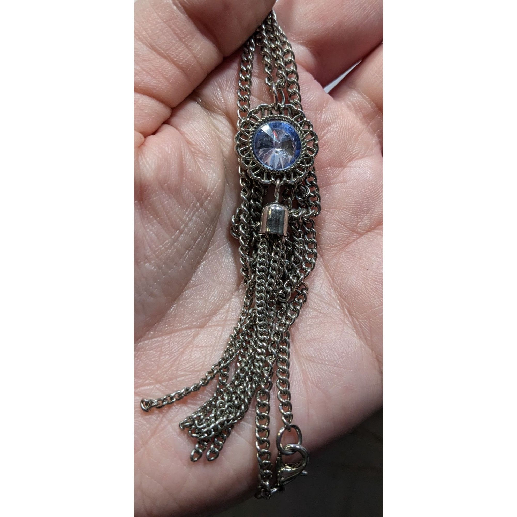 Other Blue Crystal Pendant Tassel Necklace On Silver Tone Chain Size ONE SIZE - 3 Thumbnail