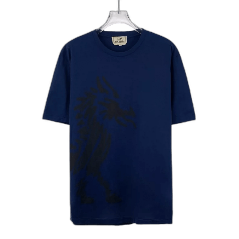 Hermes Hermes Navy Blue Dragon Print Cotton T-Shirt Size US L / EU 52-54 / 3 - 1 Thumbnail