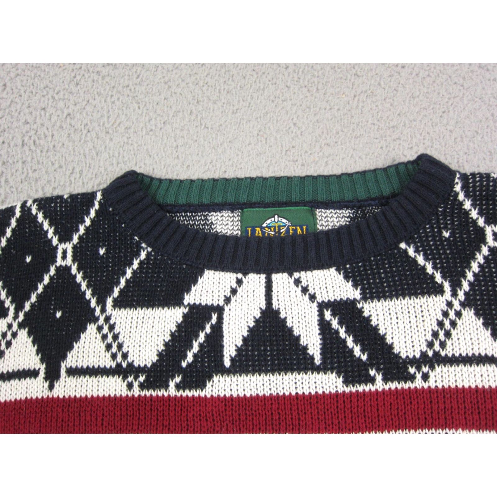 Jantzen Vintage Jantzen Sweater Mens M Blue Cotton Knit Pullover Crew Neck Diamond Geometric 80s United States Size US M / EU 48-50 / 2 - 4 Thumbnail