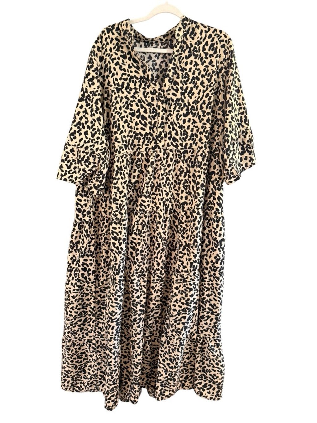 The Unbranded Brand Women's Unbranded Midi Dress Plus 3X Beige Black Leopard Pri Size 3XL / US 20-22 - 2 Thumbnail