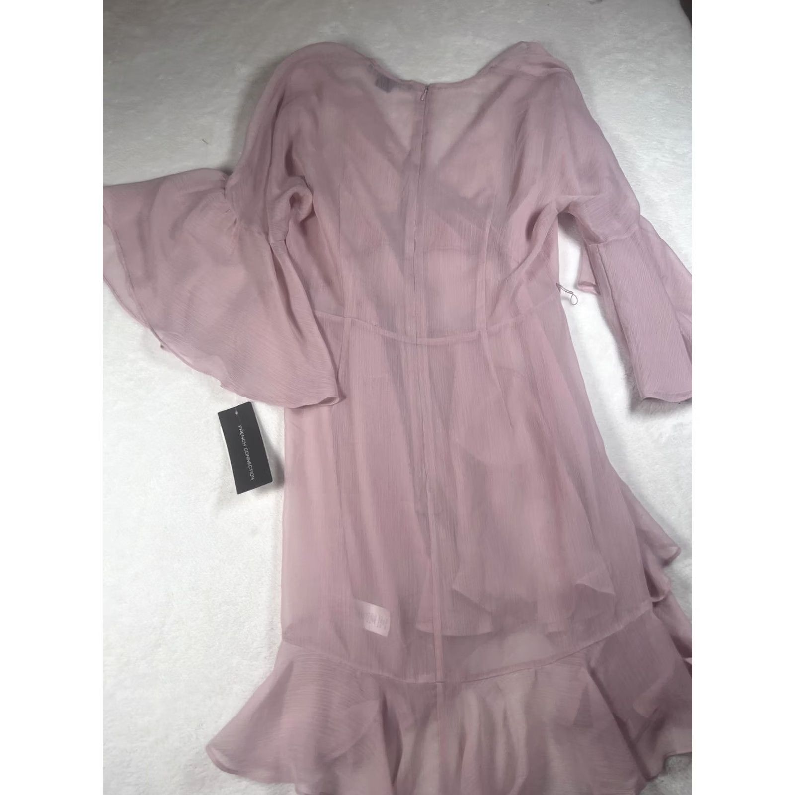 French Connection French Connection Dress Womens 12 Pink Chiffon Wrap Ruffle Hi-Low Party Wedding Dress Size XL / US 12-14 / IT 48-50 - 6 Thumbnail