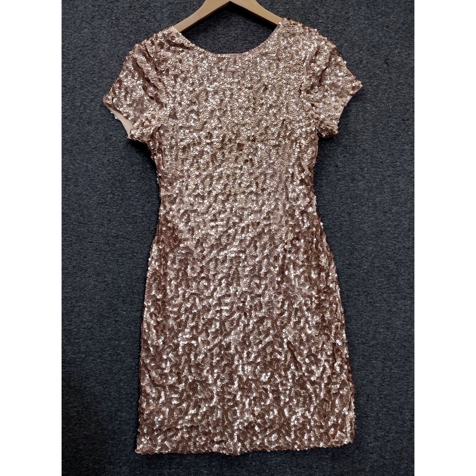 Vintage Pretty Guide Gold Sequin Mini Dress V-Neck Short Sleeve Party Formal Women S Dress Size 28" / US 6 / IT 42 - 2 Thumbnail
