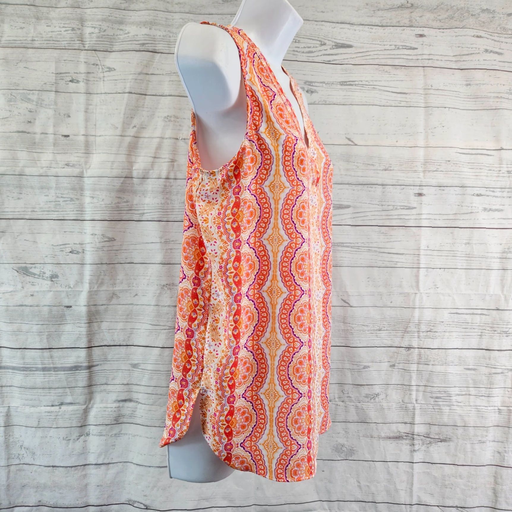 Cynthia Rowley Cynthia Rowley Womens Top Blouse Sleeveless V-Neck XS Small Multicolor Orange Purple 90s? (Wait no) Size S / US 4 / IT 40 - 3 Thumbnail