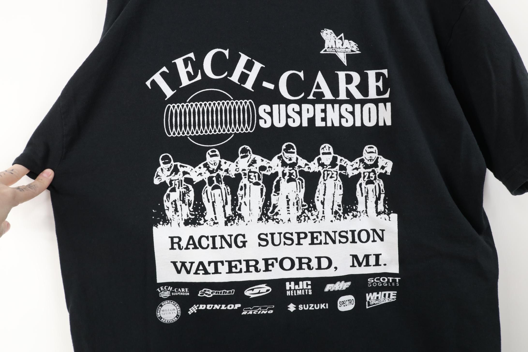 Vintage Vintage 90s Y2K Care Suspension Racing Motorcycle T-Shirt Size US XL / EU 56 / 4 - 11 Thumbnail