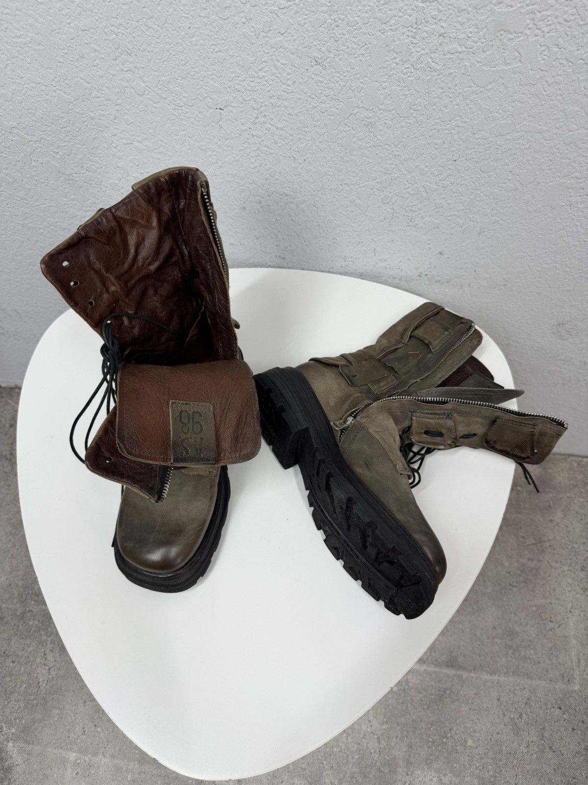 If Six Was Nine AS 98 Vibe Artisan Brown Leather Side Zip Ankle Biker Boots Size US 7.5 / EU 40-41 - 16 Thumbnail