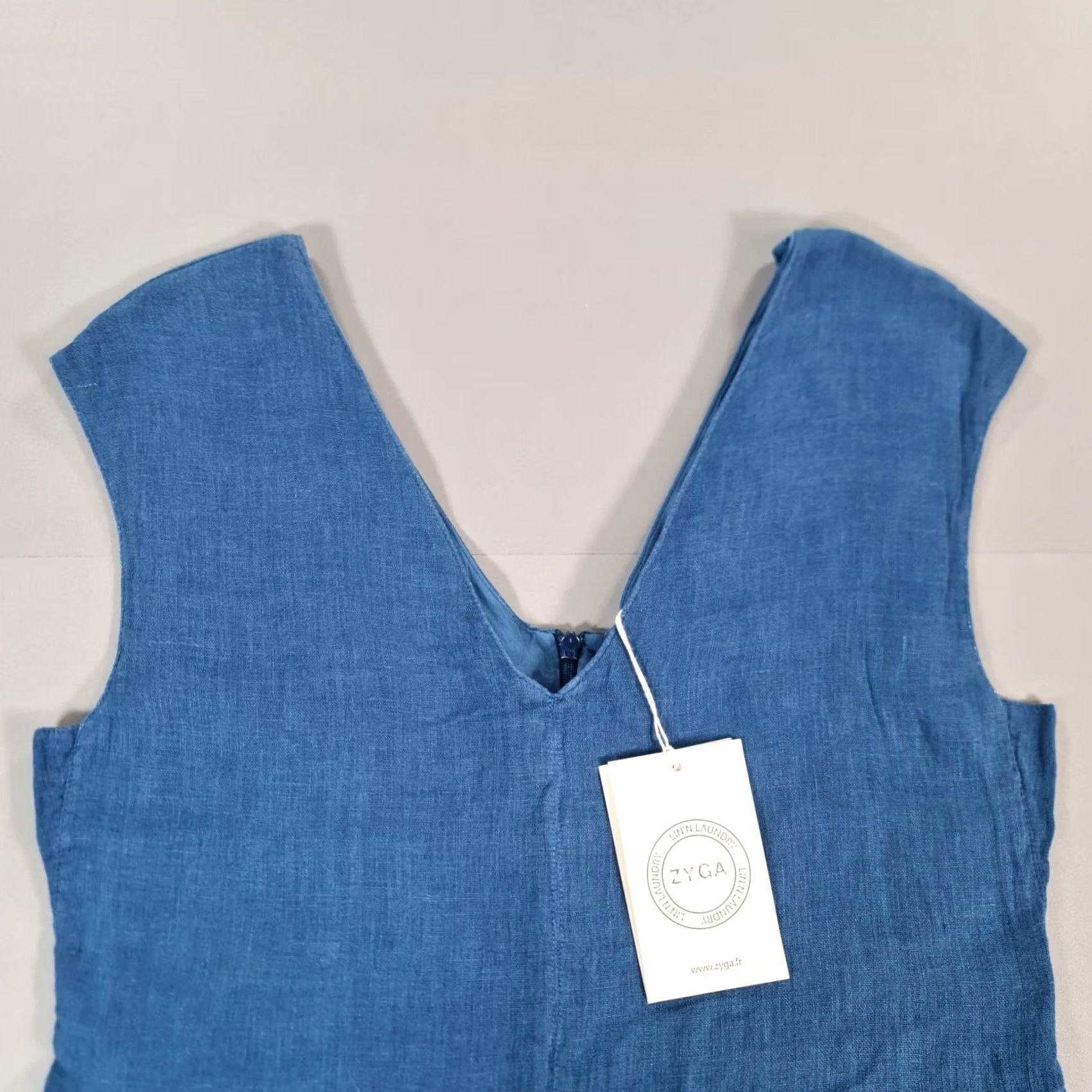 Vintage VINTAGE? ZYGA Dress Blue Medium 100% Linen Summer Holiday Knee Length RRP £249 Size M / US 6-8 / IT 42-44 - 2 Thumbnail