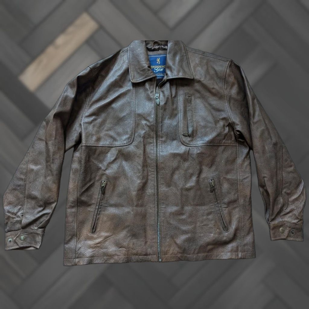 Van Heusen VINTAGE BROWNING leather jacket Parka Mens S Brown Suede Leather Coat Musket Pattern Solid 40-42 Chest Snap Zip Loose Fit Decade Vintage Size US S / EU 44-46 / 1 - 1 Thumbnail