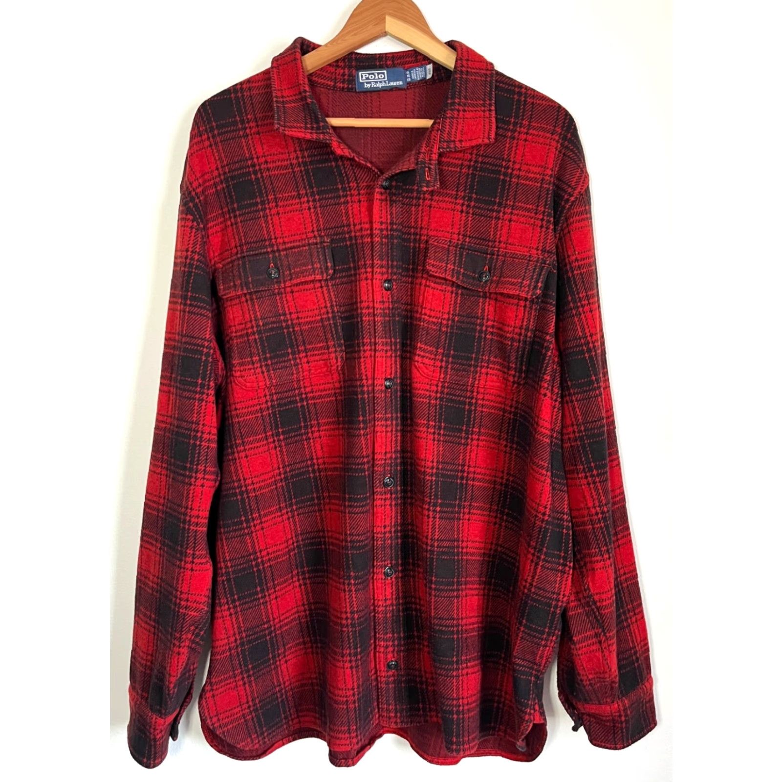 Polo Ralph Lauren VINTAGE Polo Ralph Lauren Men's Plaid Knit Flannel Workshirt XL Red Black Button-Up Casual, Classic Americana Mens Size US XL / EU 56 / 4 - 3 Thumbnail