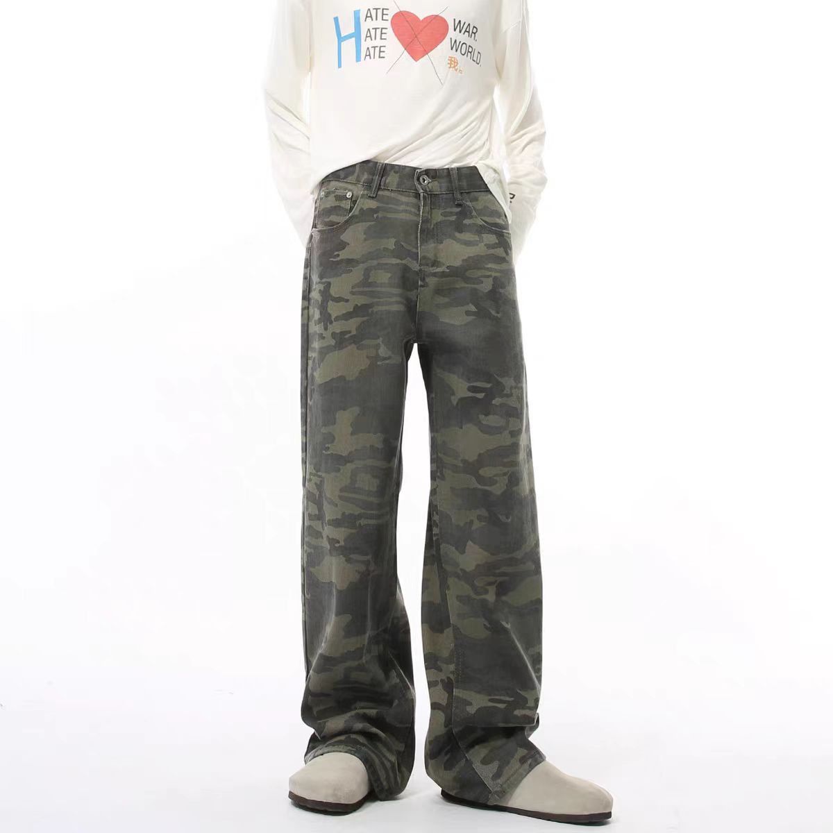 Japanese Brand × Jean Straight leg vintage camo baggy wash jeans Size US 30 / EU 46 - 1 Thumbnail
