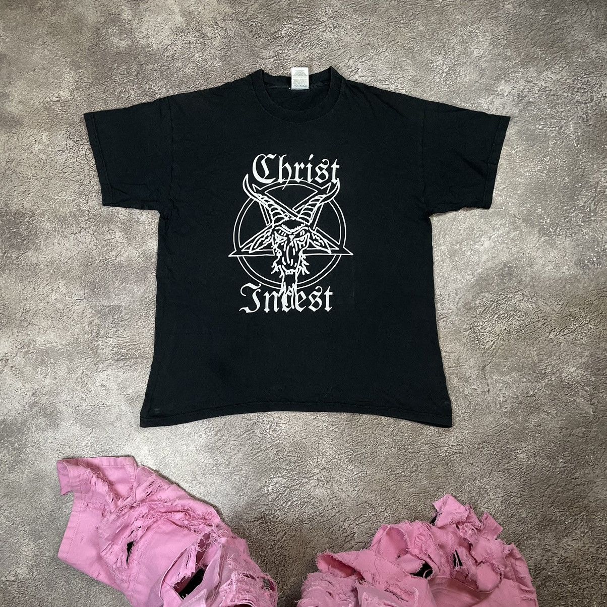 incest vintage' Vintage 90s Rare Chris Incest Tee Band Rock Hard Metal Group - Tops