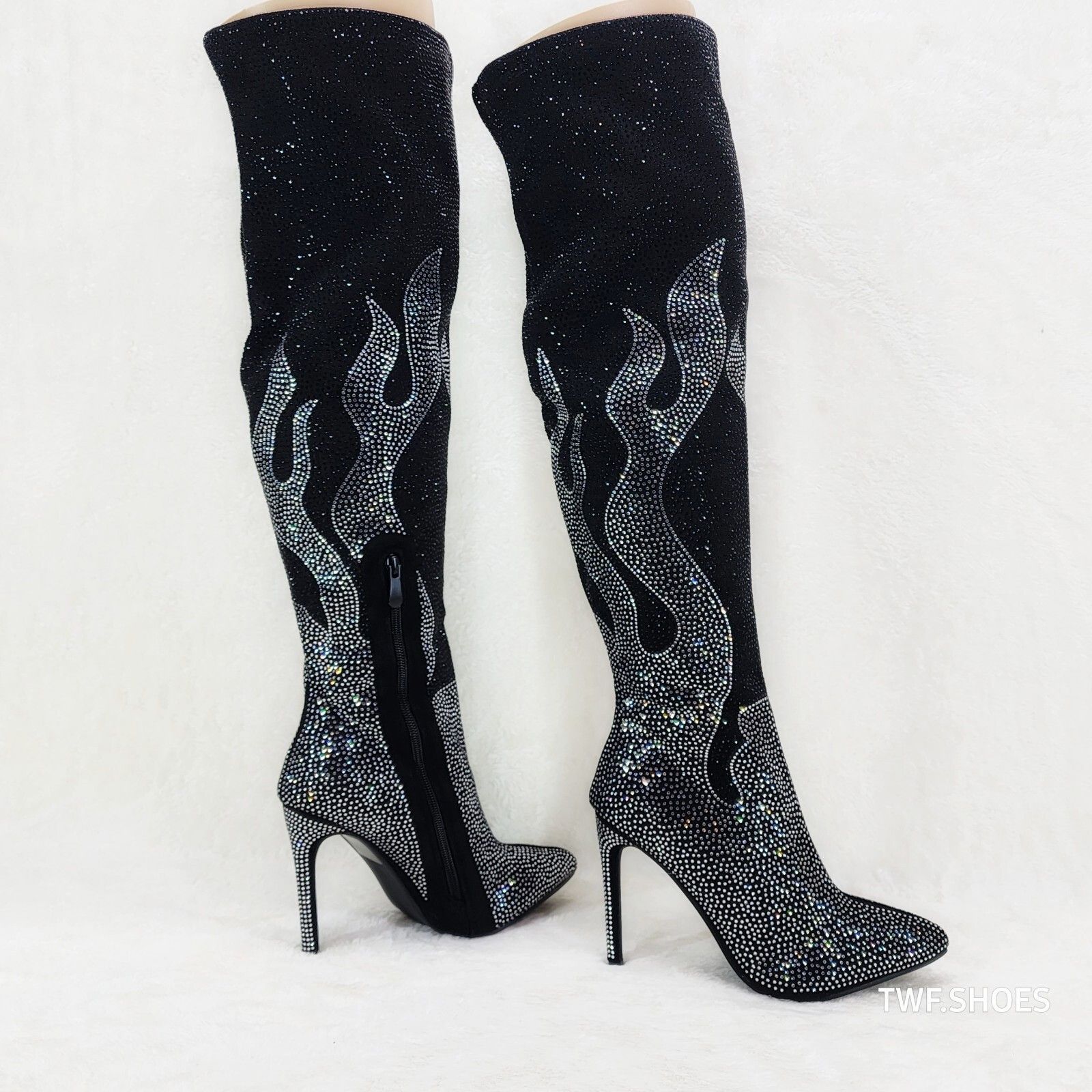 Other Hot Desire Black & Silver Rhinestone Flame Detail Sexy OTK T Size US 10 / IT 40 - 2 Thumbnail