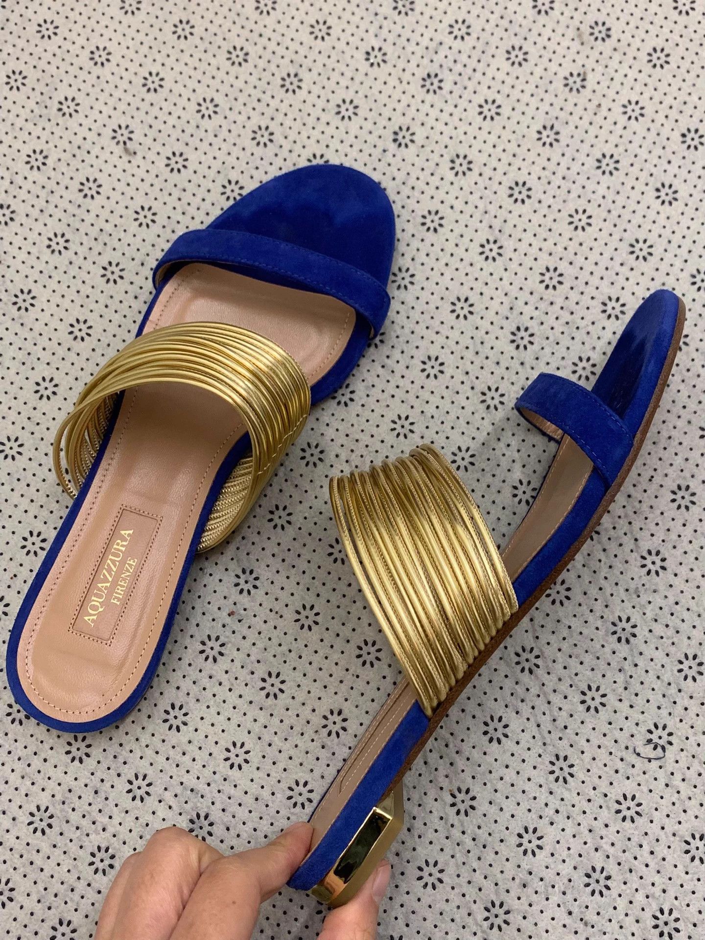 Aquazzura Aquazzura Golden Pineapple Blue Slippers Size 36 Size US 5 / IT 35 - 2 Thumbnail