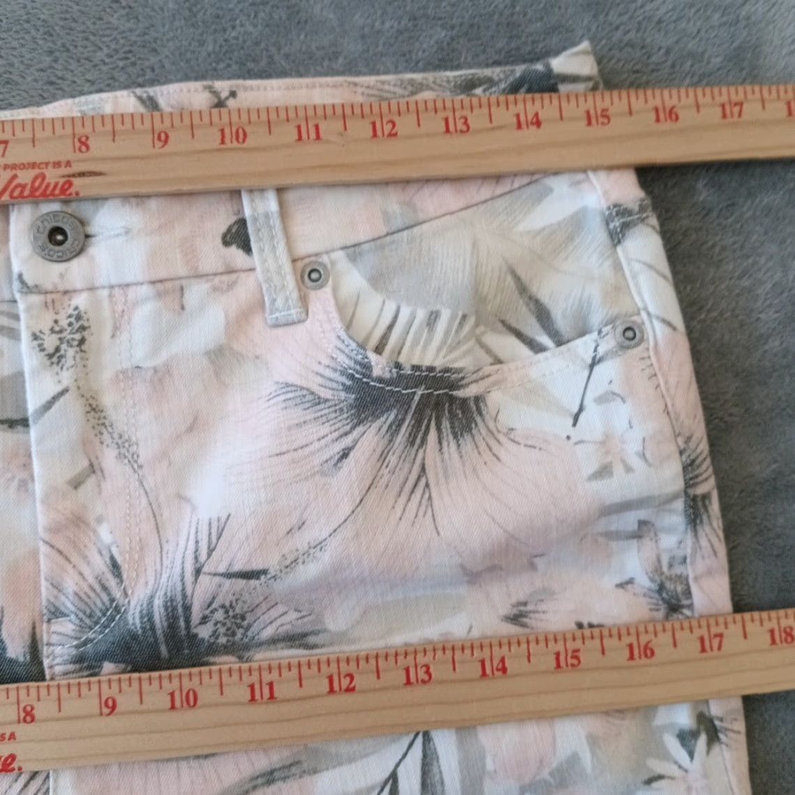 Vintage Chico's Jeans Ankle Womens 0 Pink Floral Stretch 29x26 Mid Rise 5-Pocket Denim Cotton Blend Size 25" / US 0 / IT 36 - 3 Thumbnail