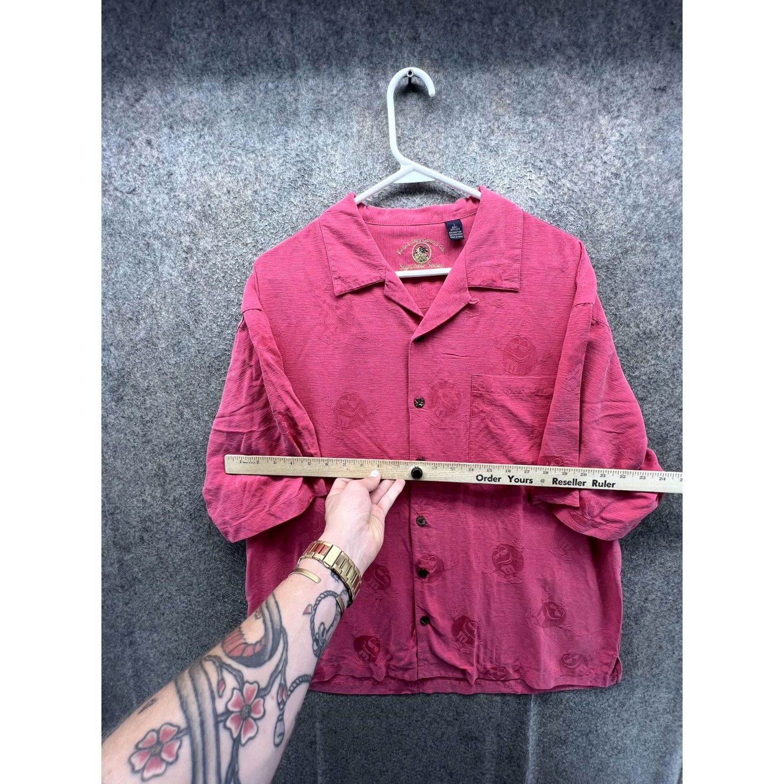 Vintage Eagle Dry Goods Co. M&M's Hawaiian Shirt Mens Large Pink Button Front Camp Casual Size US L / EU 52-54 / 3 - 4 Thumbnail
