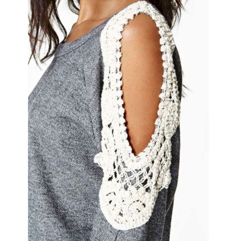 Other Solemio LA Cold Shoulder Crochet Top Sweatshirt Long Sleeve Size S / US 4 / IT 40 - 2 Thumbnail