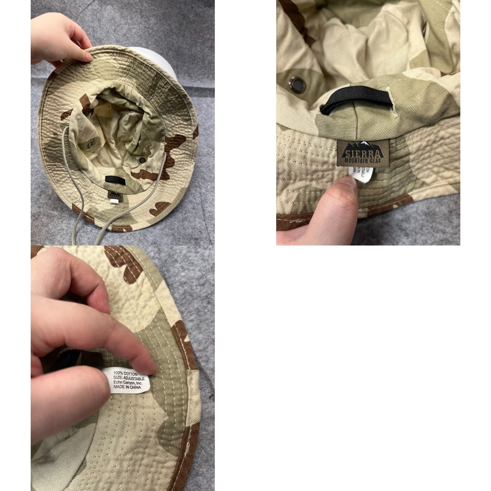 Vintage Sierra Mountain Gear Bucket Hat Adult One Size Beige Green Brown Camo Cotton Size ONE SIZE - 9 Thumbnail