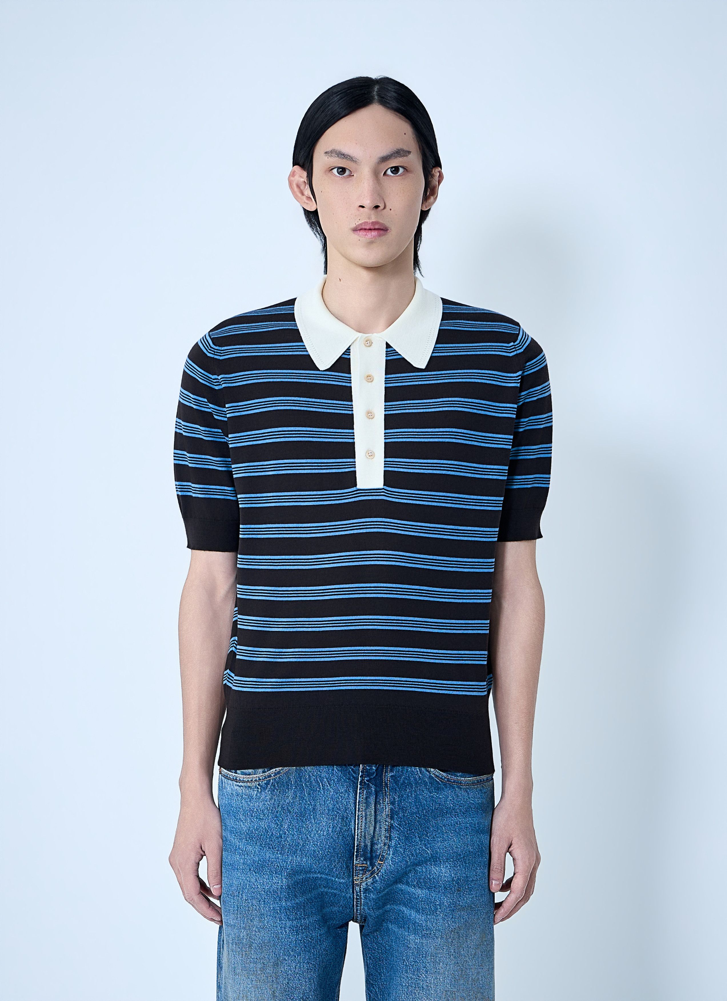 Wales Bonner Striped Knit Polo Shirt Size US L / EU 52-54 / 3 - 1 Thumbnail