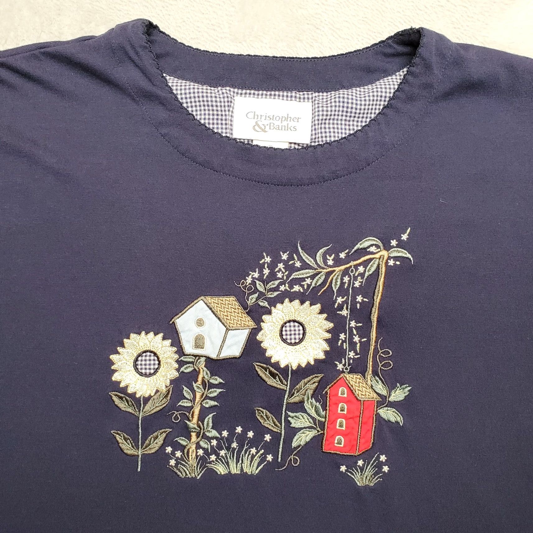 Vintage Christopher Banks Womens Shirt Top L Blue Crewneck Embroidered Bird Houses Shirt Womens L Blue Embroidered Bird Houses 90s? Size L / US 10 / IT 46 - 2 Thumbnail
