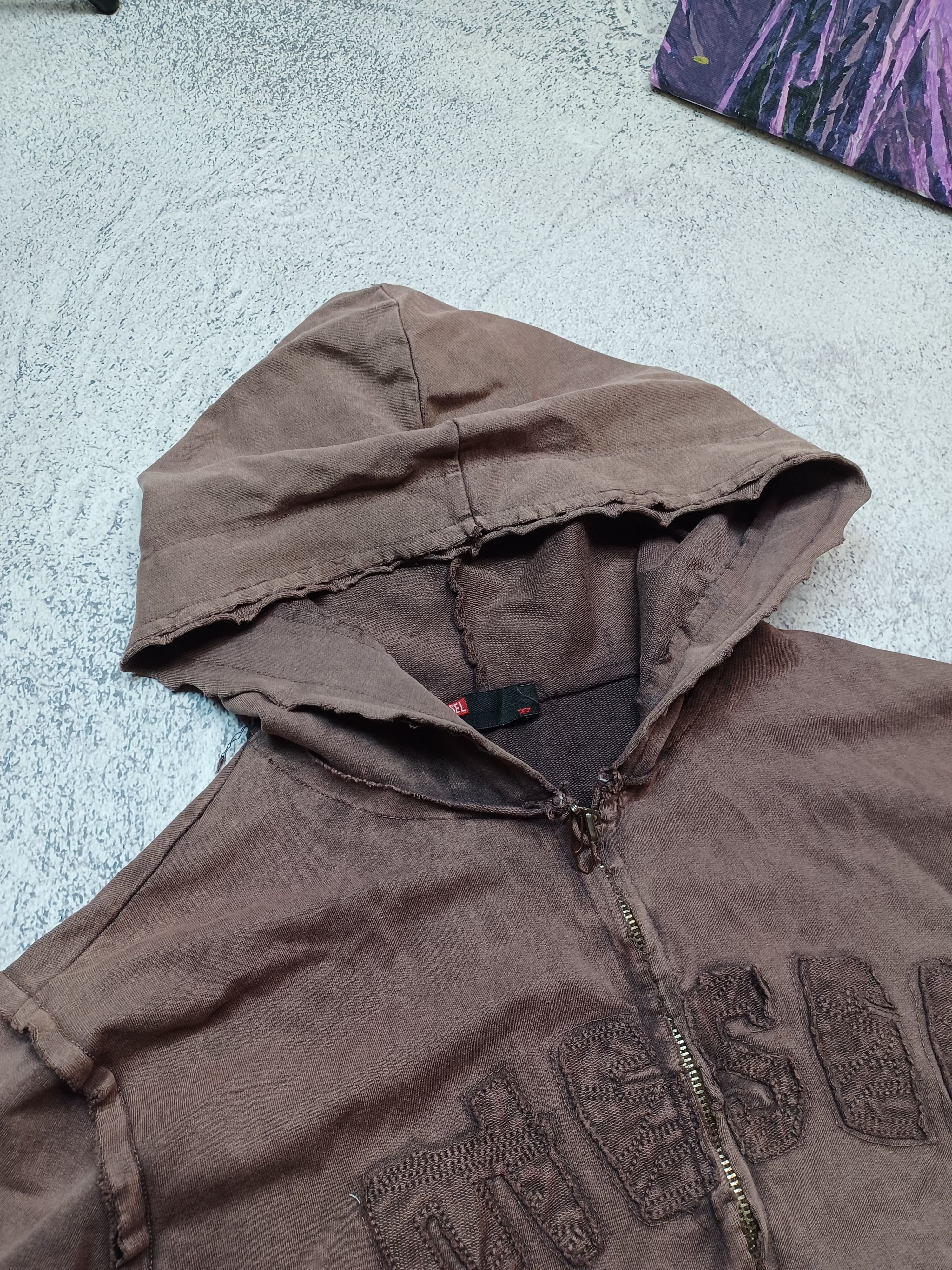 Diesel Y2K Diesel Distressed Zip-Up Hoodie Brown Avant-Garde Style Size L / US 10 / IT 46 - 7 Thumbnail