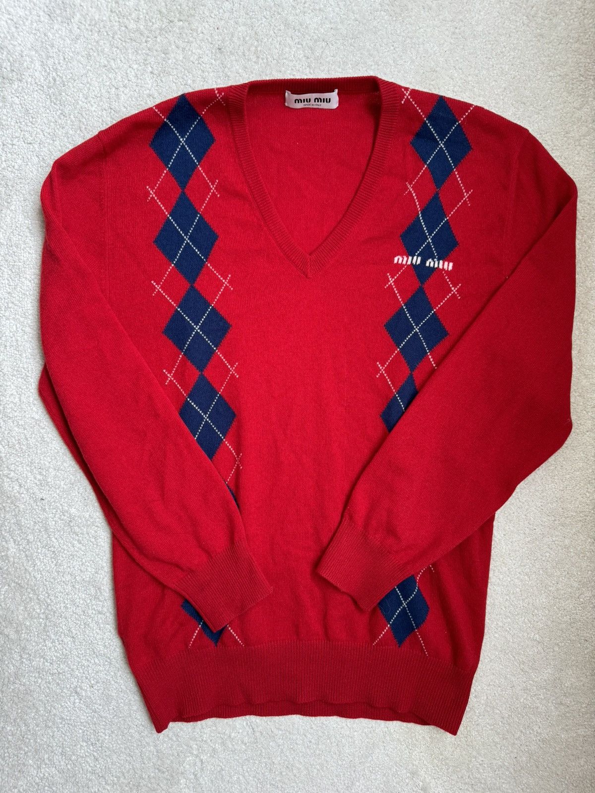 image of New Red Miu Miu V Neck Jumpers, Xs / 34 / 6, Women's