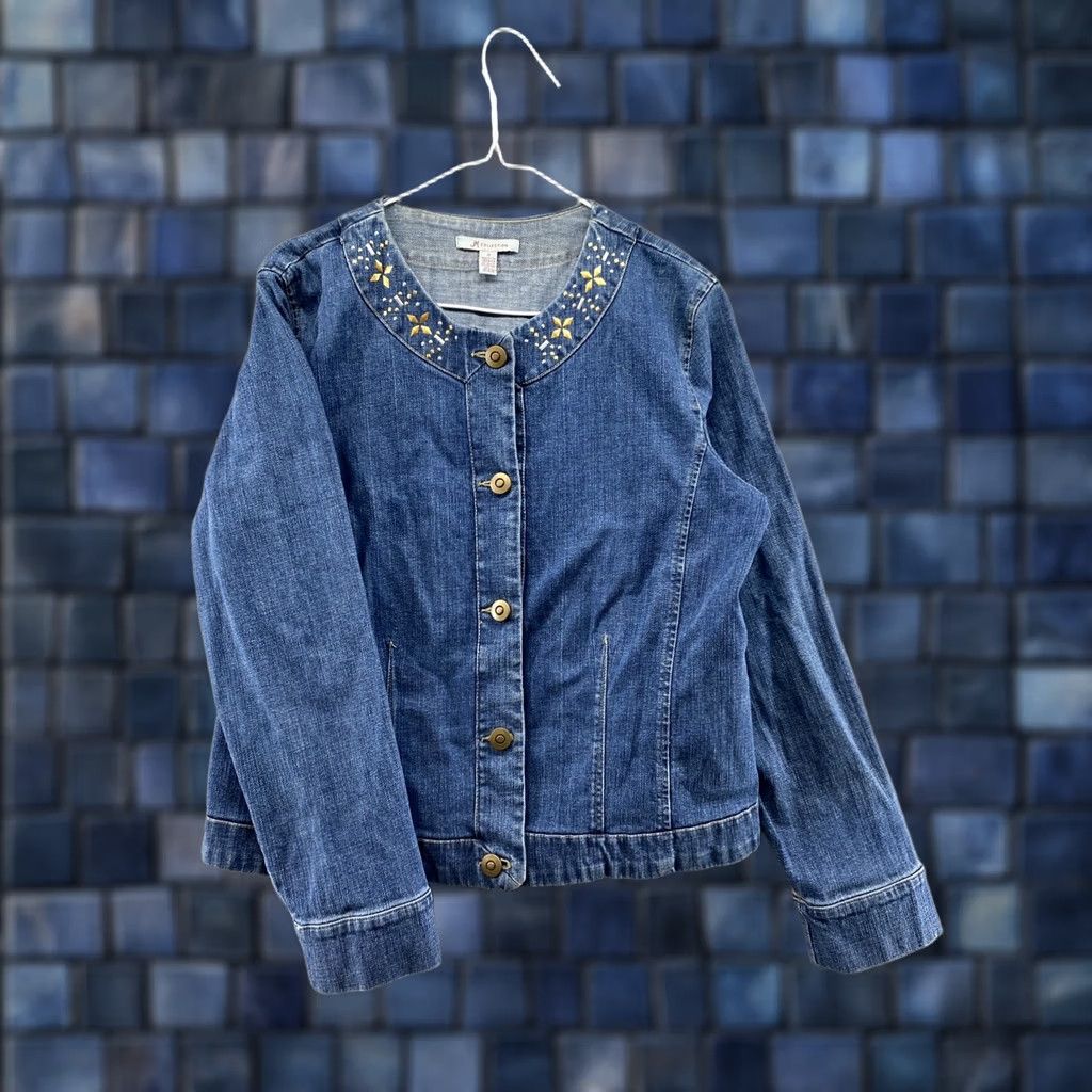 JM Collection JM Collection Denim Jacket Button Up Women’s Size 12 Blue Cotton Blend Casual Womens Jacket Denim Shirt Style Pockets Vintage No Size 34" / US 12 / IT 48 - 1 Thumbnail