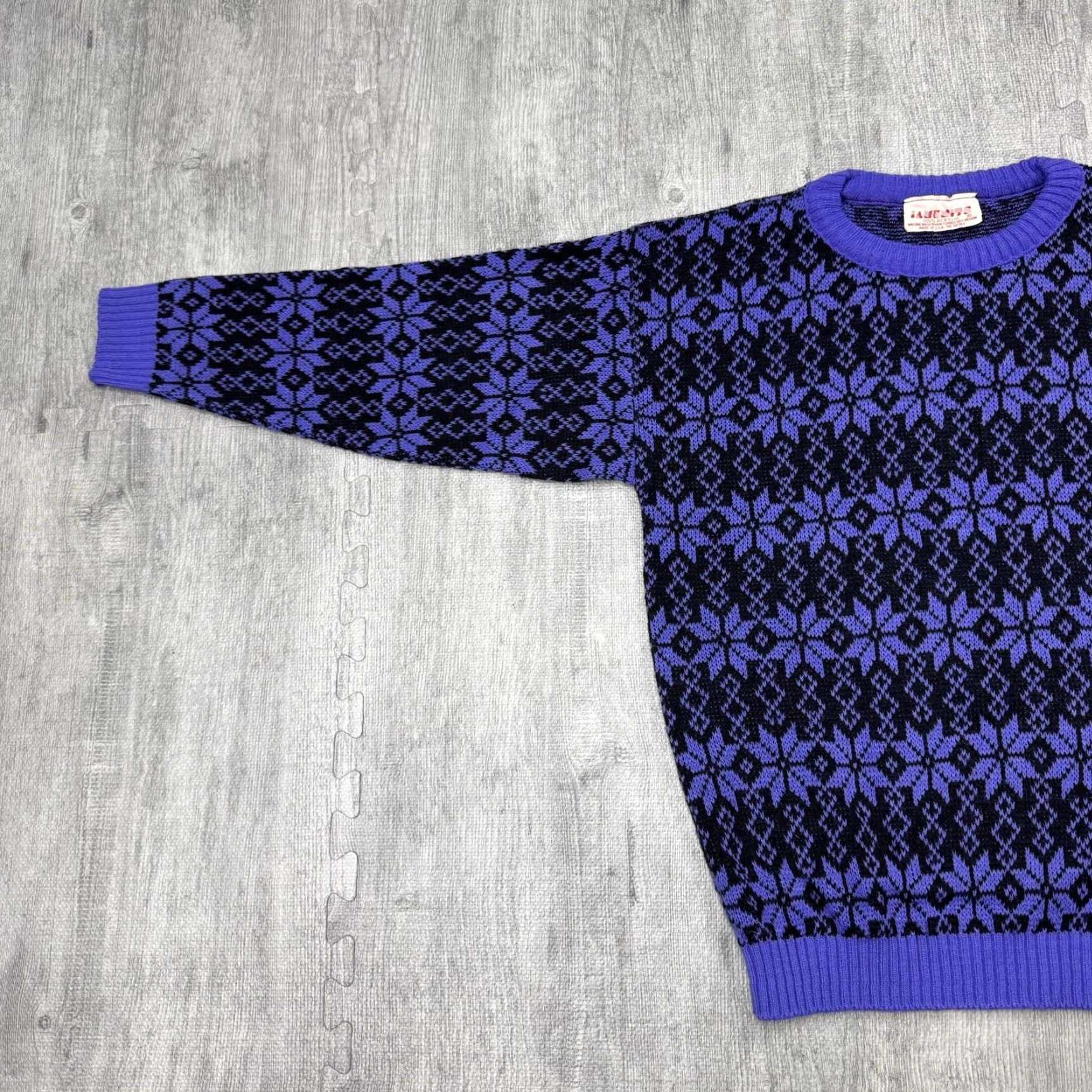 Vintage VINTAGE 80s JAMKNITS FAIR ISLE KNIT SWEATER WOMENS S PURPLE BLACK RETRO LONG SLEEVE Size S / US 4 / IT 40 - 4 Thumbnail