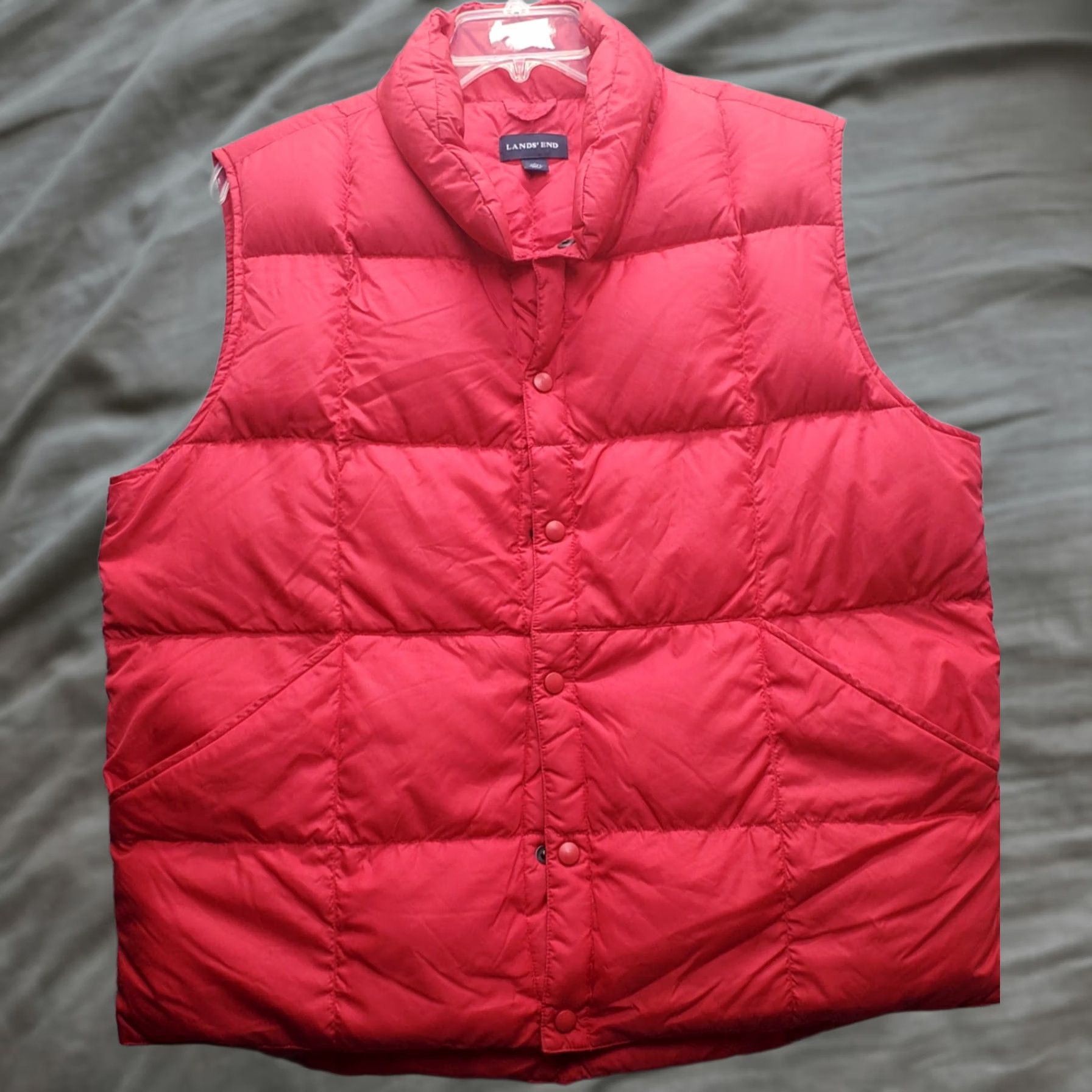 Lands' End Lands' End Goose Down Puffer Jacket Mens Large Red Lined Mock Neck Snap Front Jacket Size US L / EU 52-54 / 3 - 1 Thumbnail