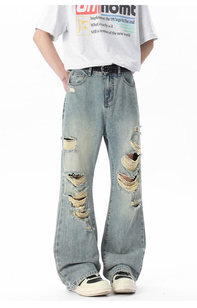 Japanese Brand Men's trendy retro loose wide-leg ripped jeans Size US 32 / EU 48 - 3 Thumbnail