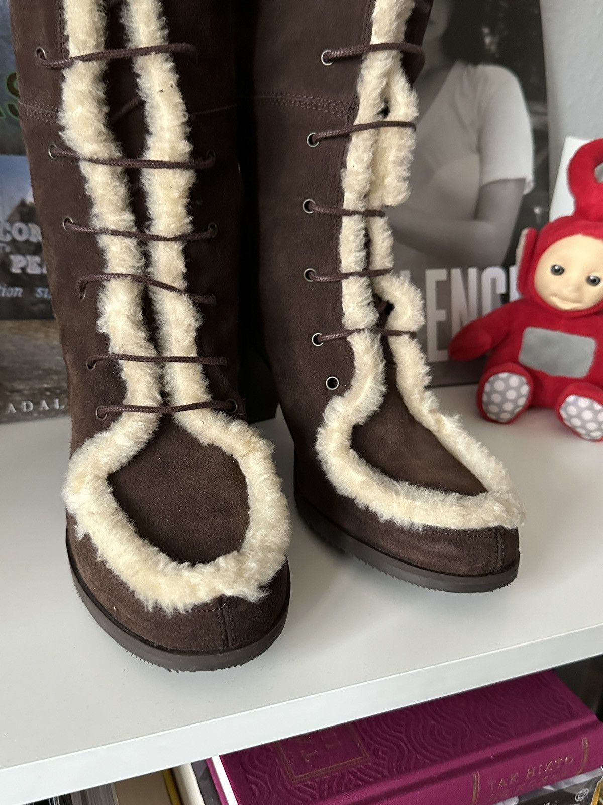 20471120 × If Six Was Nine Vintage Suede Fur Lace Up Boots Heels y2k Bratz Size US 7 / IT 37 - 7 Thumbnail