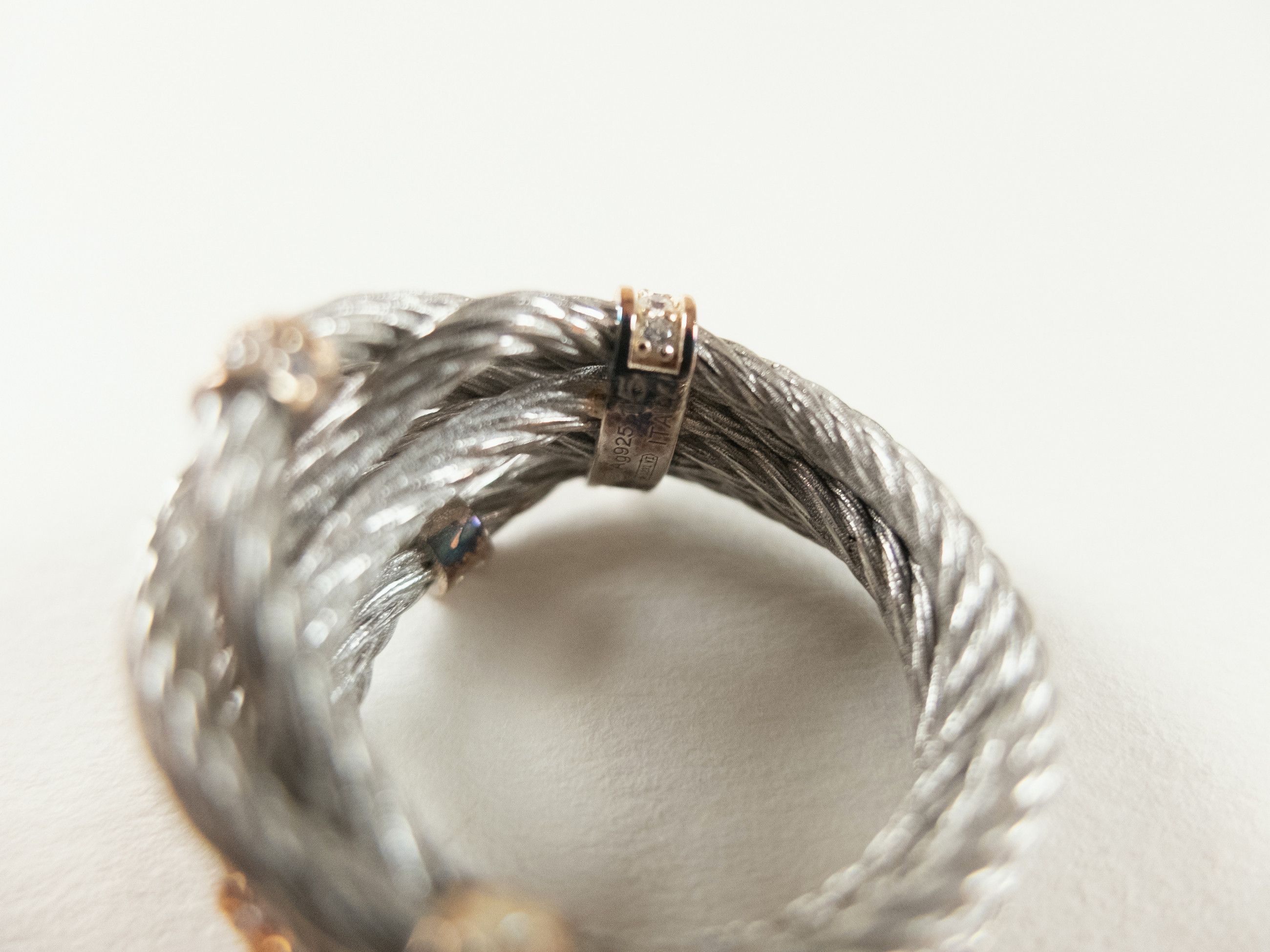 Bottega Veneta BOTTEGA VENETA Cord twisted silver ring w zirconia crystals Size ONE SIZE - 5 Thumbnail