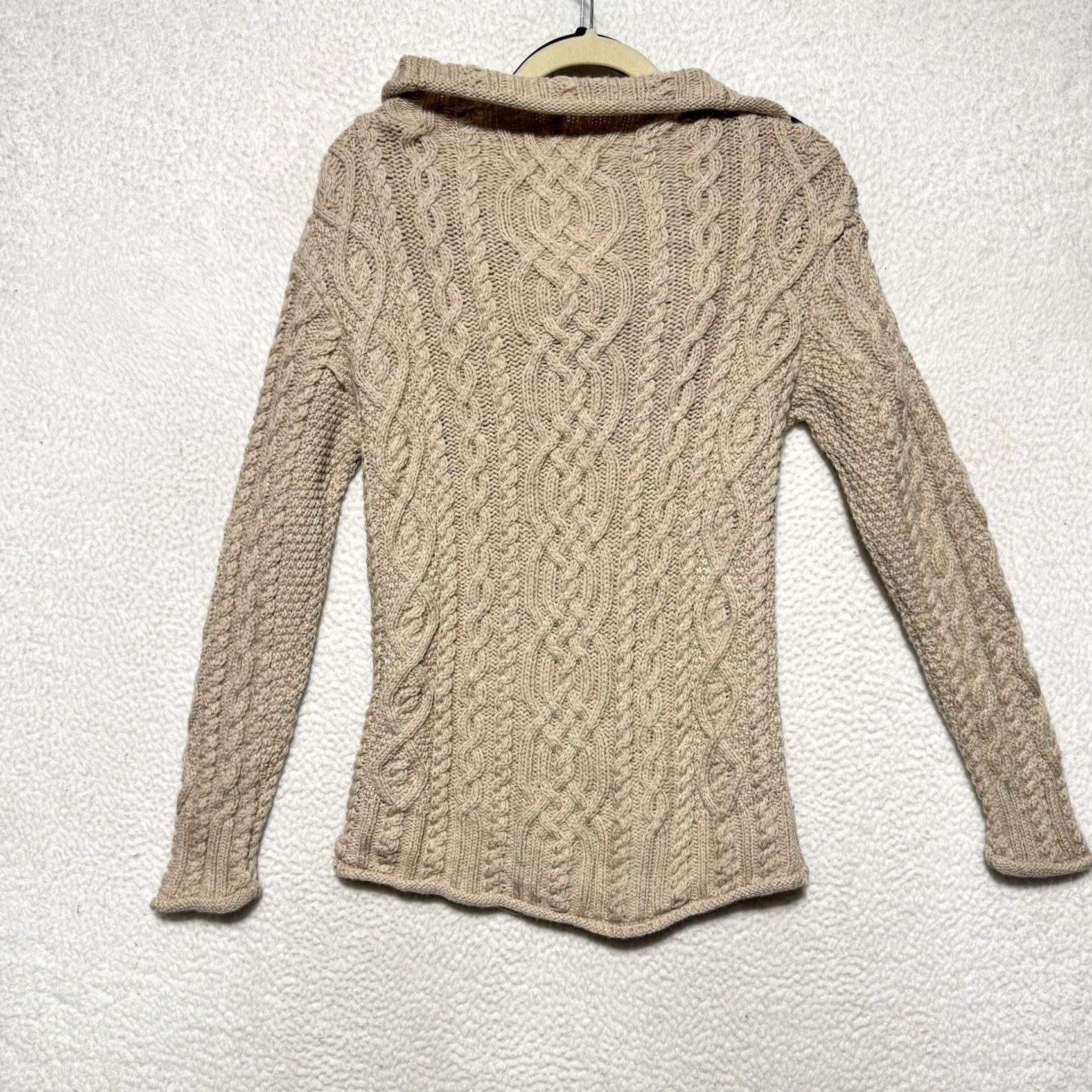 Vintage Aran Mor Ireland Sweater Cardigan Wool Cable-Knit S Women Brown Beige Merino Wool Small Pullover Shirt? Size S / US 4 / IT 40 - 4 Thumbnail