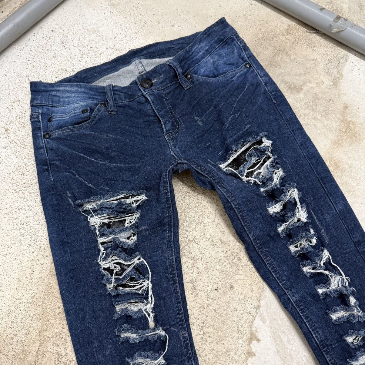 Japanese Brand Slim Skinny Fit Distressed Design Pants Size 24" / US 00 / IT 34 - 4 Thumbnail