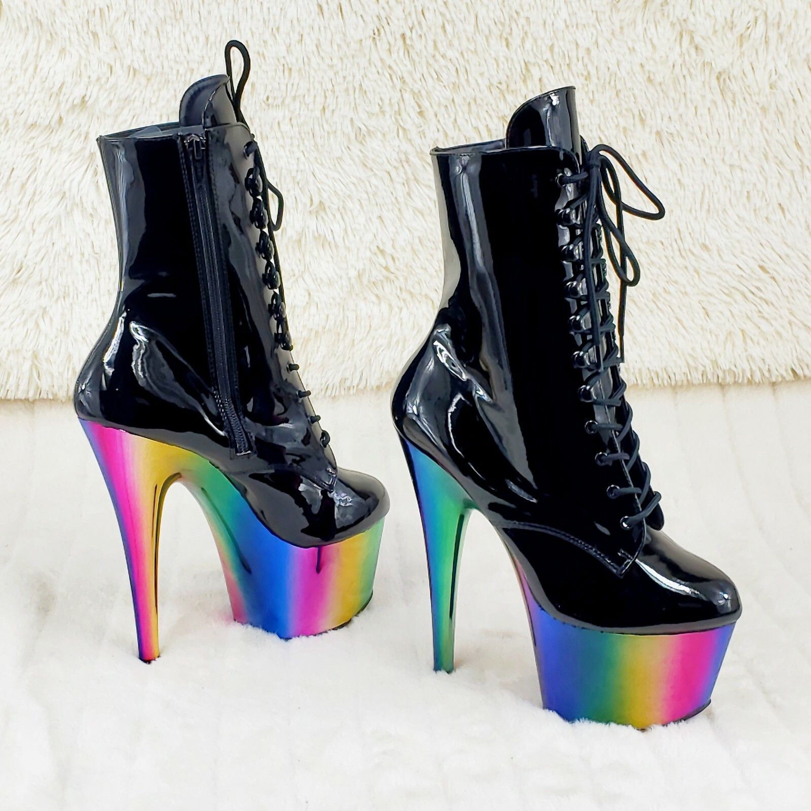 Other Adore 1020RC Black Patent Rainbow Platform 7" High Heel Ankl Size US 10 / IT 40 - 1 Thumbnail