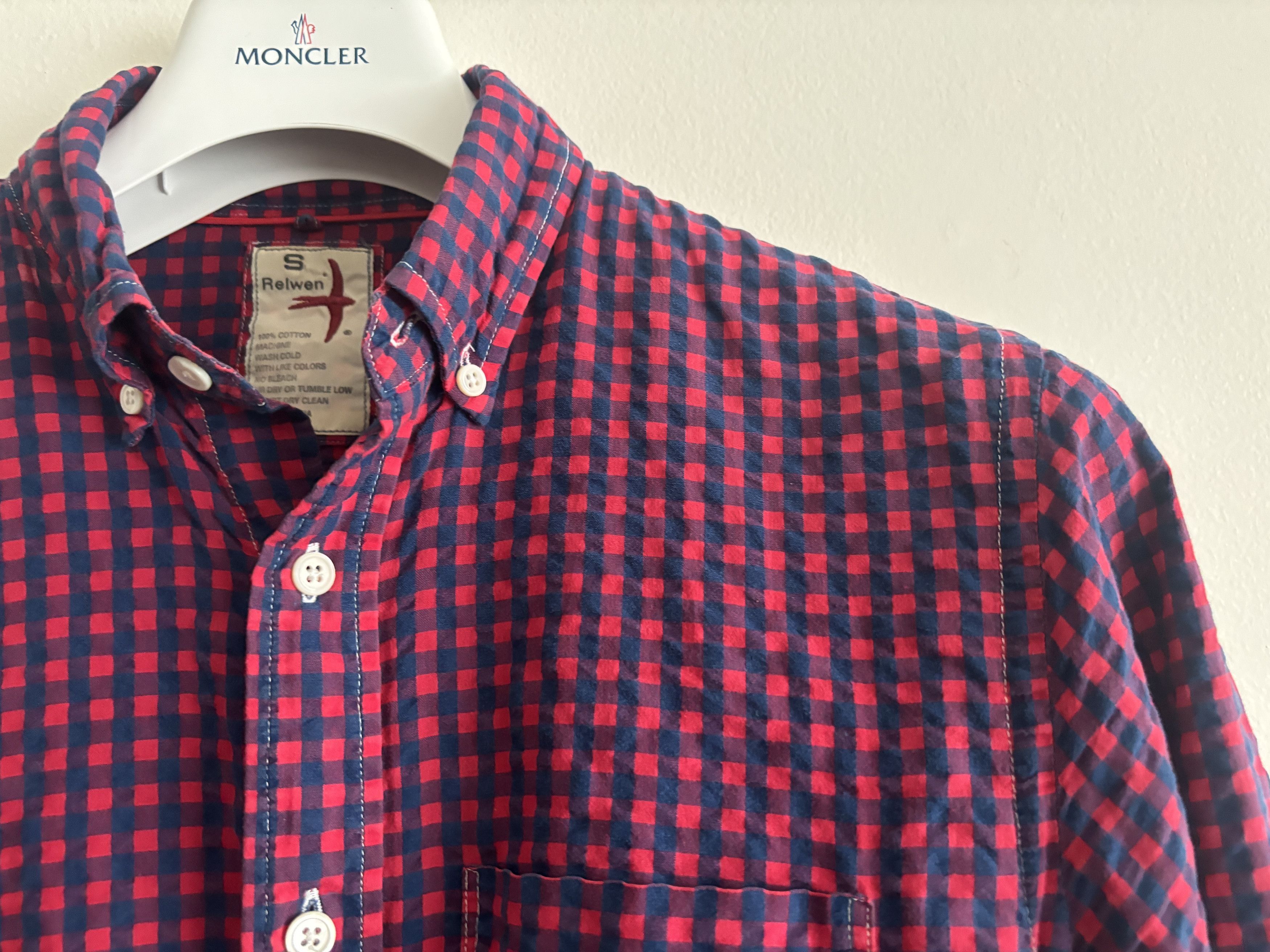 Relwen Gingham Cotton Seersucker Long Sleeve Button Down Shirt Size US S / EU 44-46 / 1 - 6 Thumbnail