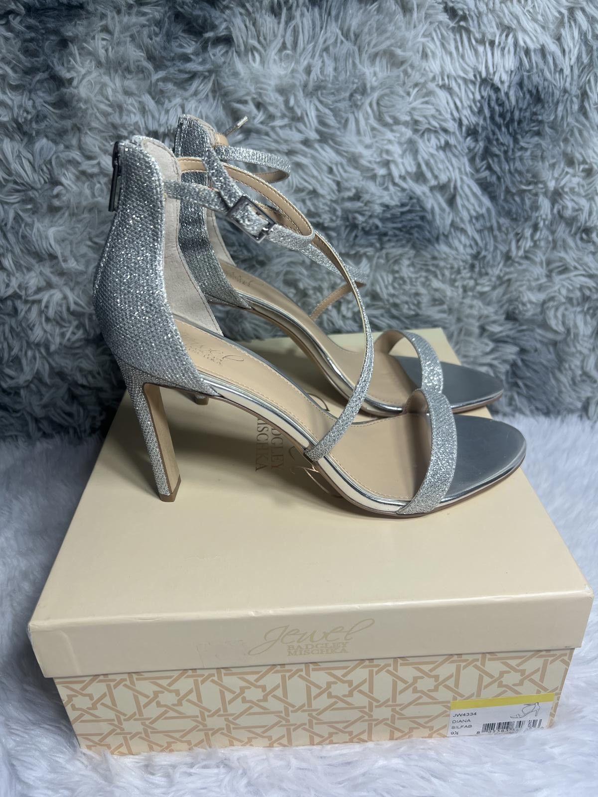 Other Jewel Badgley Mischka Silver Glitter Strappy High Heel Sande Size US 7.5 / IT 37.5 - 5 Thumbnail