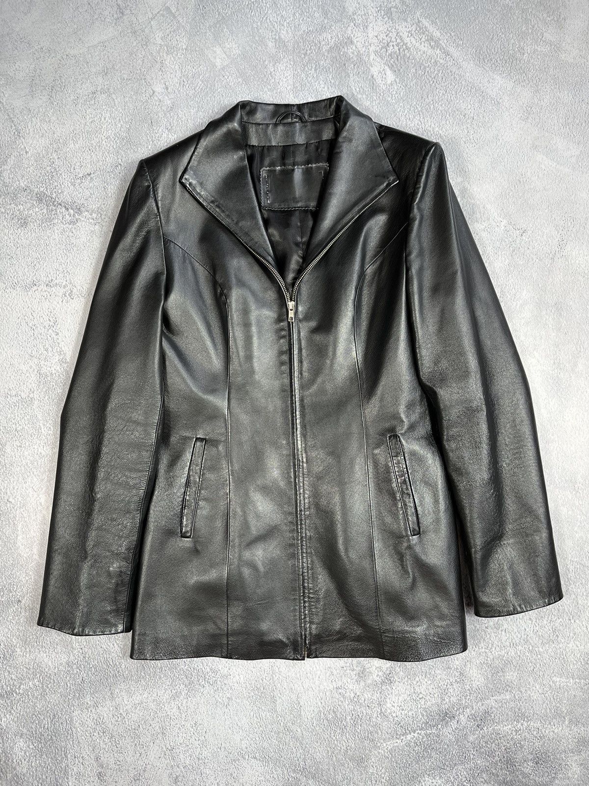 Leather × Vintage Vintage 90s Opium Elongated Leather blazer Jacket size L Size L / US 10 / IT 46 - 1 Thumbnail