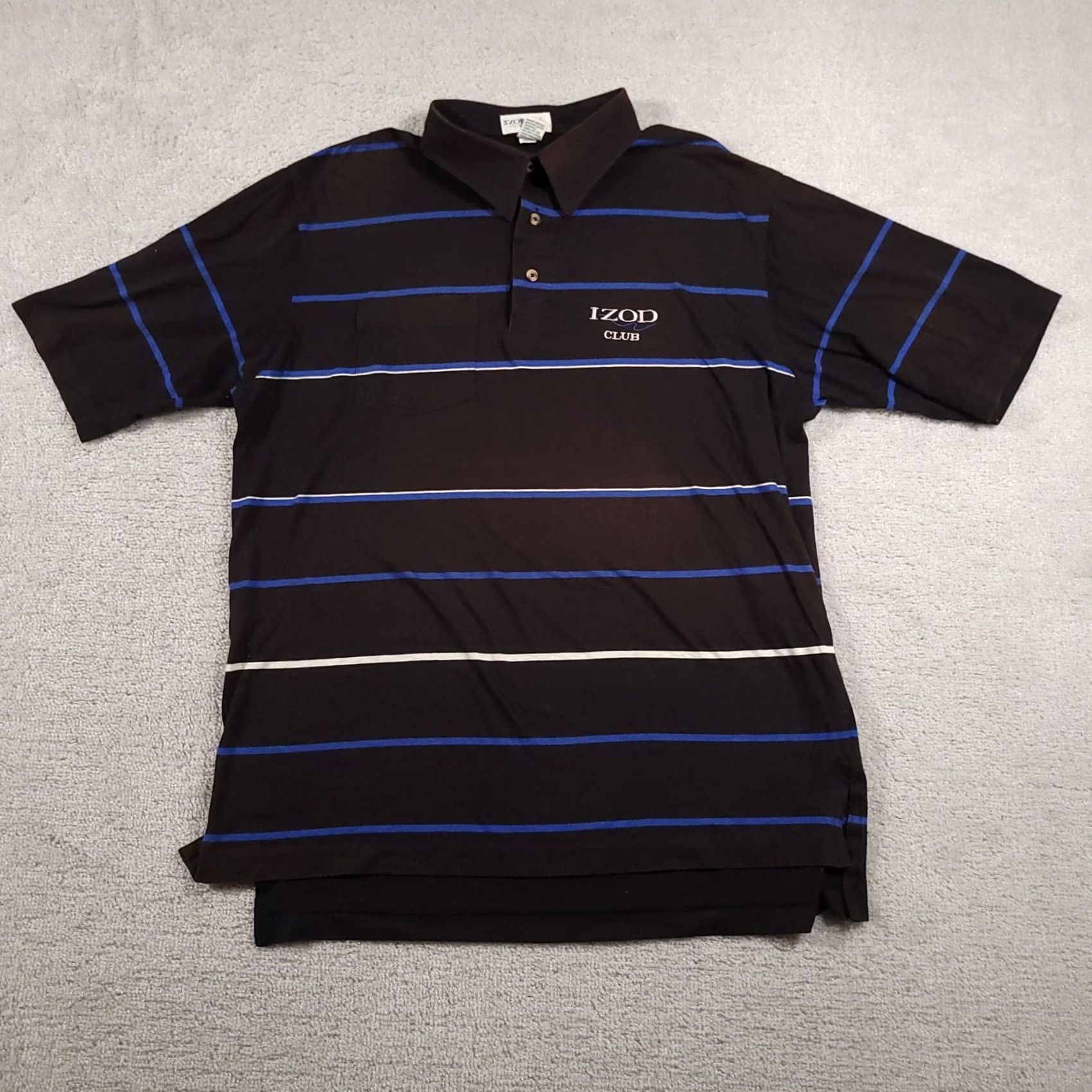 Izod VINTAGE Izod Club Polo Shirt Mens XL Black Blue Striped Pocket Golf Casual 90s Vintage Size US XL / EU 56 / 4 - 2 Thumbnail
