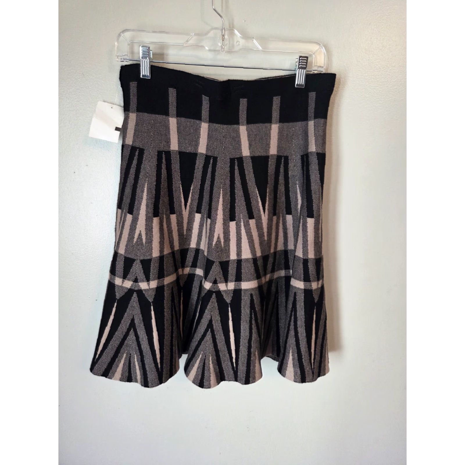 Vintage NWT Vila Milano Black Tan Khaki Geometric Pattern A Line Skirt Size L Size 36" / US 14 / IT 50 - 4 Thumbnail