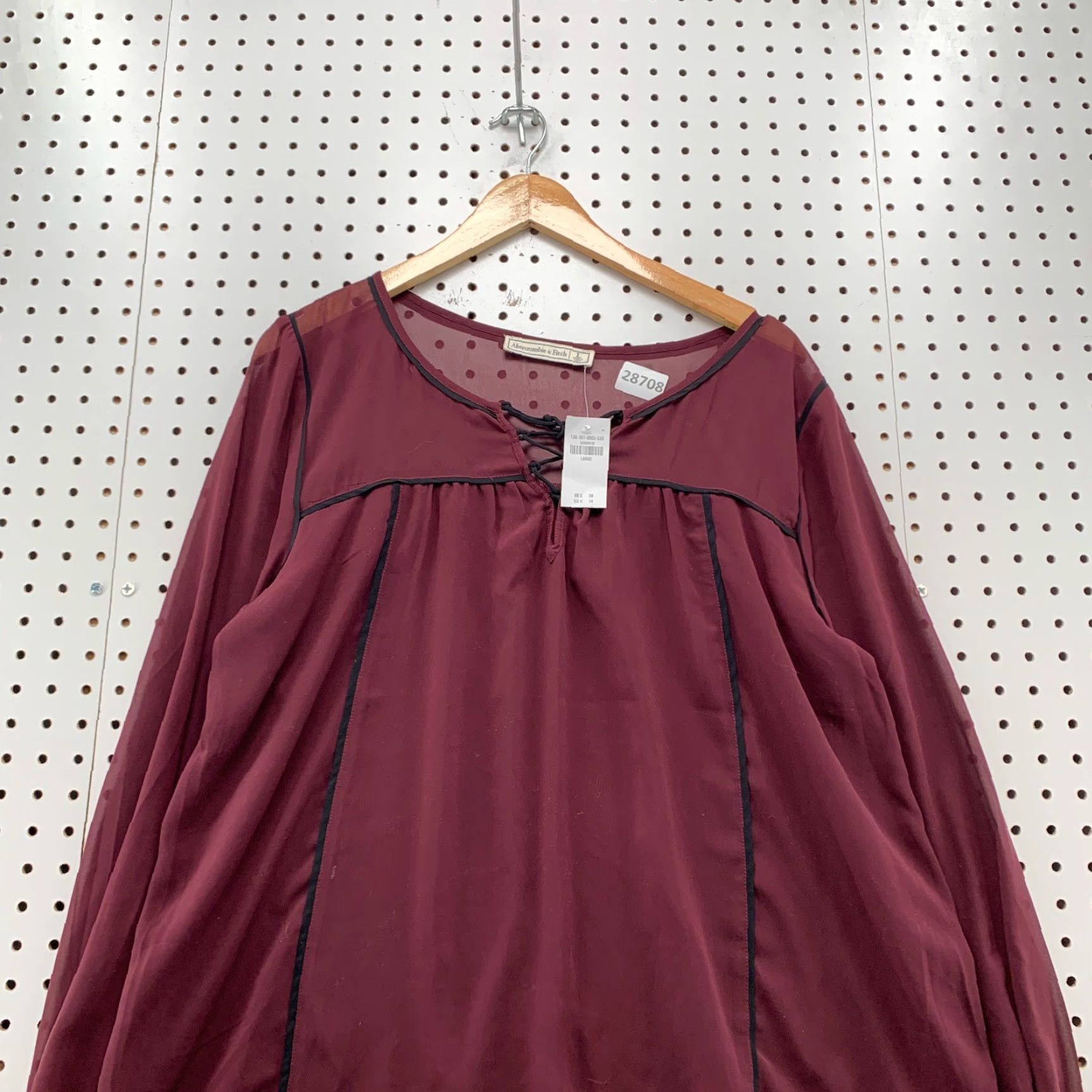 Abercrombie & Fitch NEW Abercrombie & Fitch Lace Up Blouse Womens Large Red Long Sleeve V-Neck NWT Size L / US 10 / IT 46 - 5 Thumbnail