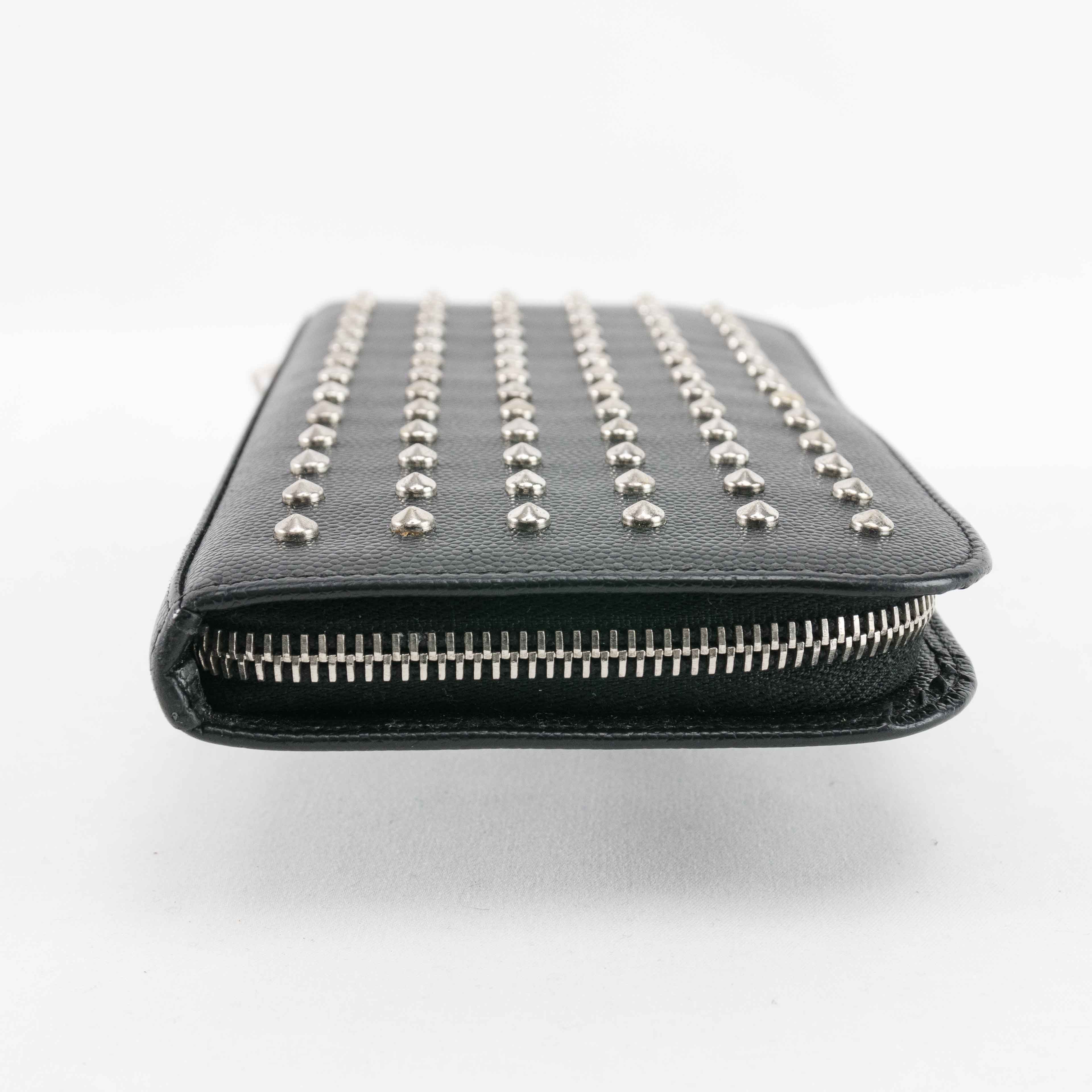 Yves Saint Laurent Saint Laurent Studded Zip-Around Wallet in Black Leather Size ONE SIZE - 7 Thumbnail