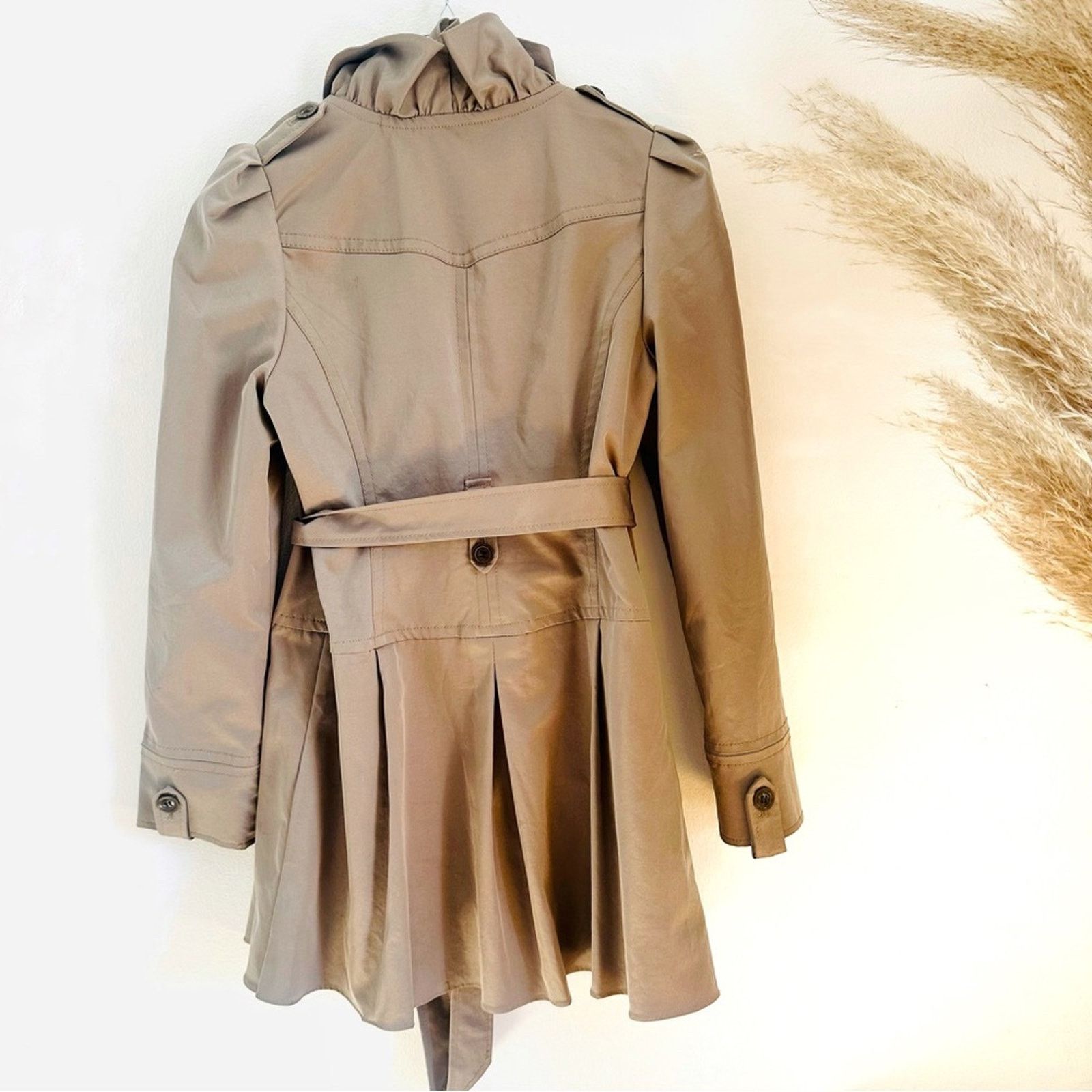 Anthropologie ANTHROPOLOGIE Idra Clinton Cream Ruffle Trench Coat Jacket Size S / US 4 / IT 40 - 5 Thumbnail