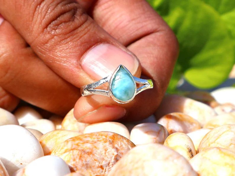Handmade Larimar Ring, Handmade Sterling Silver, February Birthstone Size ONE SIZE - 1 Thumbnail