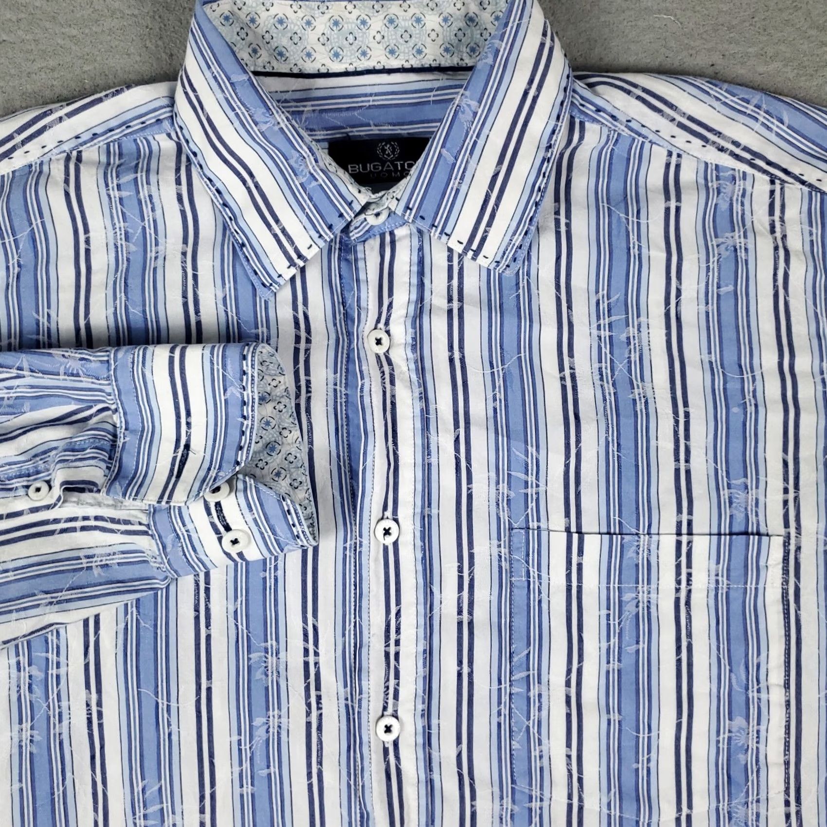 BUGATCHI Bugatchi Uomo Shirt Mens L White Blue Striped Casual Button Up Long Sleeve Size US L / EU 52-54 / 3 - 2 Thumbnail